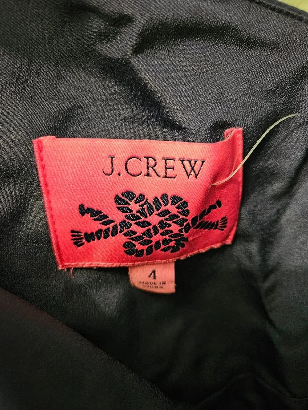 J. Crew One-Shouldered Maxi Dress Cotton Poplin Ribbon Stripes Navy Blue Size 4